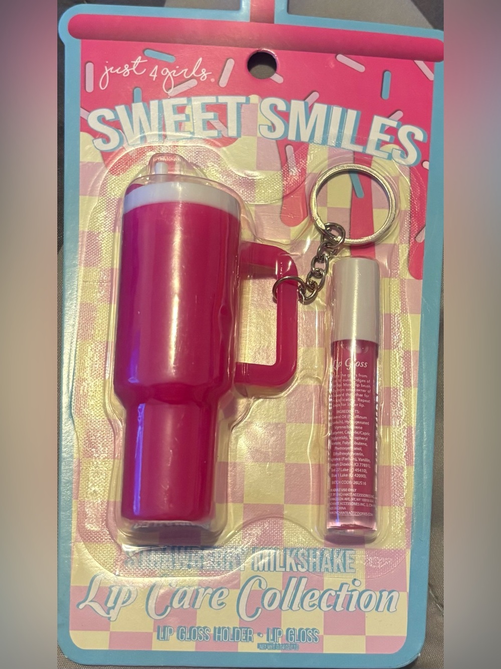 Sweet Smiles Pink Milkshake Lip Care Keychain